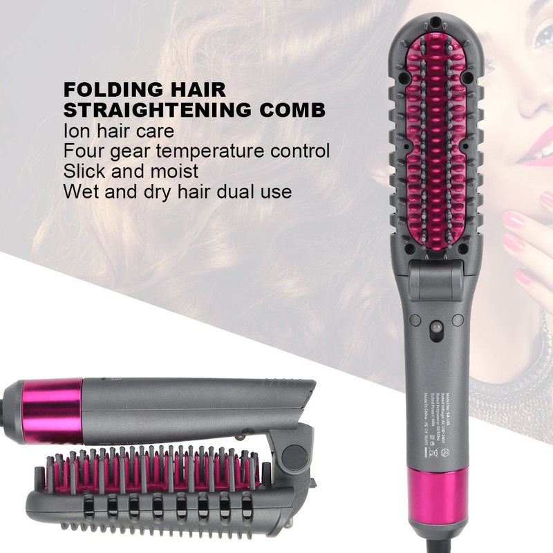 Foldable Negative Ion Hair Straightening Comb Adjustable Hair Straightener