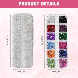 FabbyGlow 24-Fach Colourful Nail Design Rhinestone Set (Colourful + Pearls + Tweezers + Diamond Pen), Diverse Selection, Ideal for Nail Decoration and DIY Crafting