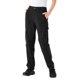 YSENTO Womens Golf Pants UPF 50 Water Resistant Stretch Hiking Cargo Work Travel Pants Zipper Pockets Black Size S