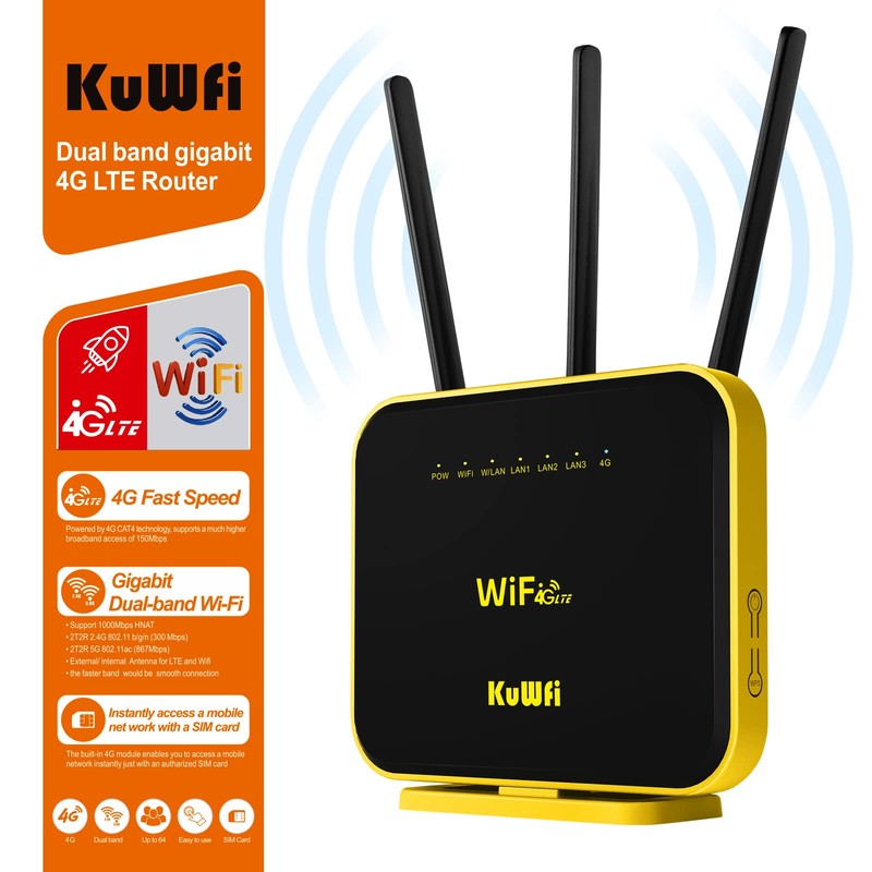 KuWFi Hotspot 4G LTE No SIM Card Router 1200Mbps Dual