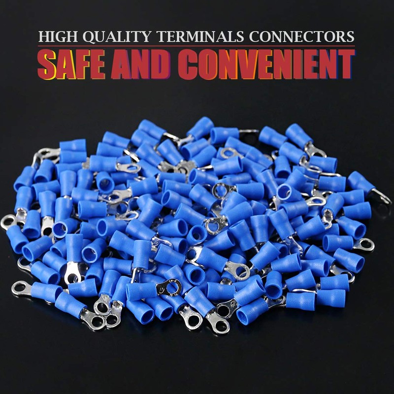 Hilitchi 100Pcs 16-14AWG Insulated Terminals Ring Electrical Wire Crimp Connectors