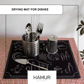 Hamur Home Set of 2 Drying Mat for Dishes, 40 x 46 cm, Quick-Drying Sink Mat, Dish Drying Mat for Kitchen