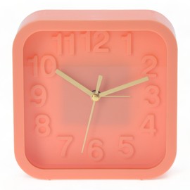 MIJOMA Analog Quartz Alarm Clock Table Clock Retro Design 13x13cm (Coral Red)