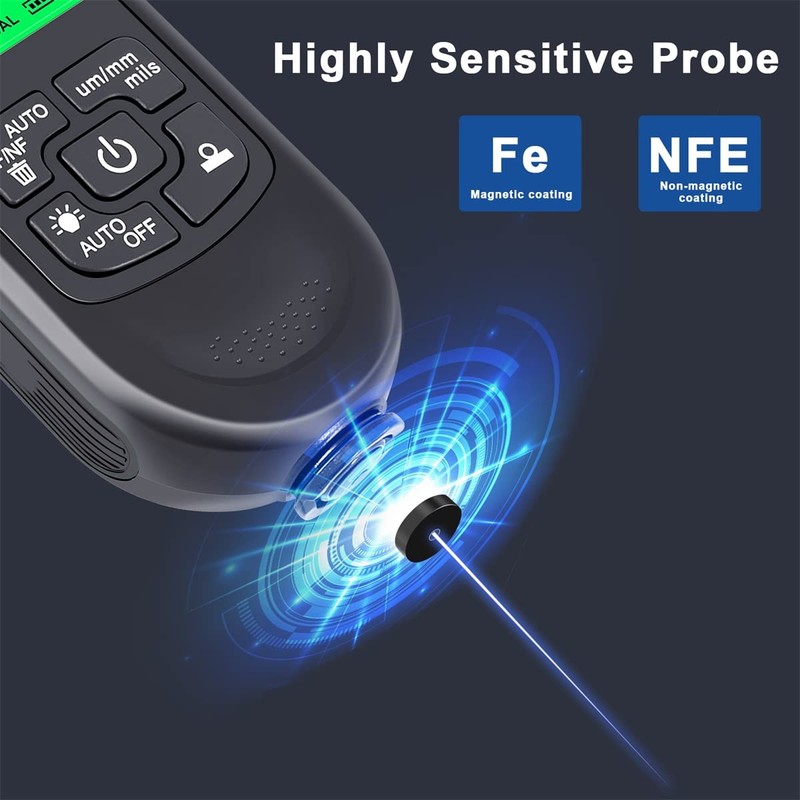 Abizarch Paint Thickness Gauge Meter Fe/NFe Probe Coating Thickness Gauge