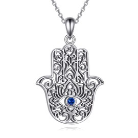 VONALA Hamsa Hand Necklace 925 Sterling Silver Evil Eye Hand of Fatima Pendant Necklace Protecetion Amulet Jewellery Gifts for Women Girls