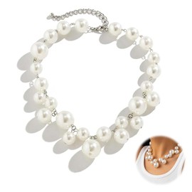 Chunky Pearl Necklace for Women, Adjustable Statement Beaded Necklace, Imitation Pearl Jewellery for Wedding, Party, Prom, Graduation, Elegant Accessories, Fashion Choker with Layered White Beads