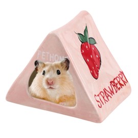 SUSOO Large Ceramic Hamster Hideout with Cute Strawberry Design, Four Seasons Universal Hamster House for Small Animals, Easy to Clean Guinea Pig Hide Bed for Hamster Cage Accessories and Dwarf Toys