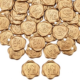 Mogokoyo 50Pcs Wax Seal Stickers, 1.14inch/29mm Antique Gold Envelope Seal Stickers, Love Vintage Wedding Invitation Stickers for Valentine's Day Birthday Bridal Shower Christmas Party Supply