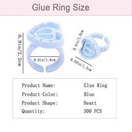 Glue Rings for Eyelash Extension, 300 PCS Lash Glue Rings Lovely Heart Glue Ring, Disposable Eyelash Glue Holder Eyelash Glue Rings Smart Glue Cups Fan Blossom Volume Lash Extension Supplies (Blue)