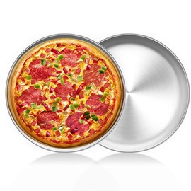 JUMRHFAN 2 x Stainless Steel Oven Round Pizza Baking Tray, Non-Stick Aluminium Bakeware for Restaurants and Homemade Pizza Baking, Dishwasher Safe (20 cm)