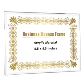 JUXYES Clear Acrylic Business License Frame for Wall, 5.5 x 8.5 Inches License Certificate Display Frame, Wall Mounting Professional Frame for Business License Certificate Document, No Drilling