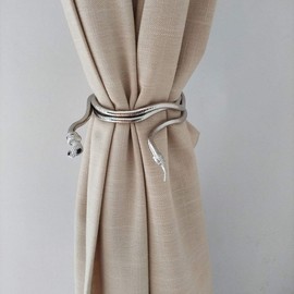 KXLIFE Snake Curtain Tiebacks Clips, Decorative Drapes Holdbacks, Handmade Metal Rope Tiebacks, Creative Window Drapes Twist Tie Backs, Snake Crafts (Silver, 2 Pack)