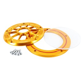 POWER JAMES Black Primary Clutch Derby Cover, Hollow Out with Acrylic Glass, Compatible with Dyna 99-2017, Softail 1999-2018, Touring 99-2015 (Gold)