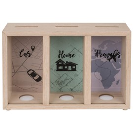 ootb Money Box with 3 Compartments Wooden Holiday Fund Money Box Gift Idea Travel Fund Car Home Travels, One Size, Multicoloured