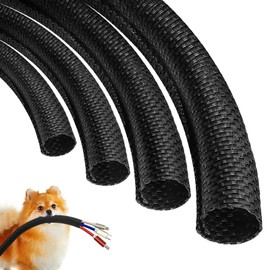 Cat Dog Cord Protectors from Pets No Chew 12ft - 1/4inch，Rabbits Cable Sleeves Cord Management Puppy Proof Covers, Wire Loom Critter Cord Charger Protector Heavy Duty Split Sleeve Automotive Tv，Black