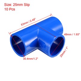 sourcing map 25mm Slip Tee PVC Pipe Fitting T-Shaped Coupling Connector Blue 10 Pcs