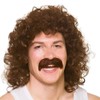 COWANIEE Brown Curly Wig for Men, 80s Mullet Wigs