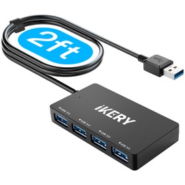 4-Port USB 3.0 Hub, High Speed 5Gbps Data Transfer Hub for Laptop, PC, MacBook - Portable Type-A Ports with 2ft Extended Cable