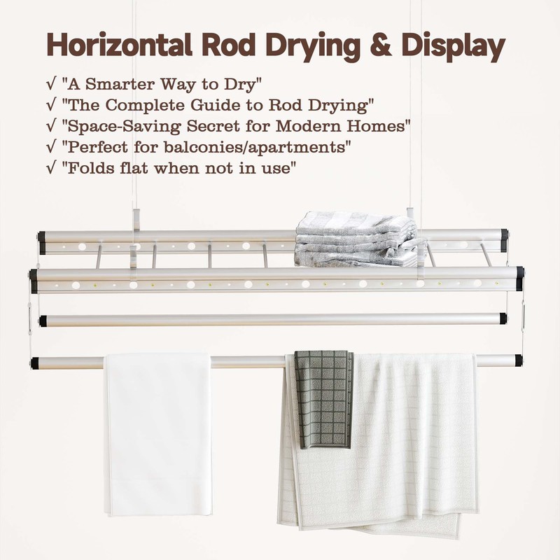 bimiti Ceiling Mounted Hanging Dry Rack, 47 Inch Space-Saving Clothes