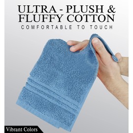 QCS Towels - Face Cloths - 33 x 33 cm - 100% Zero Twist Cotton - Lightweight and Highly Absorbent Quick Drying Washcloths for Gym, Hotel, and Spa - Flannel (Brown, White, Blue, 6)