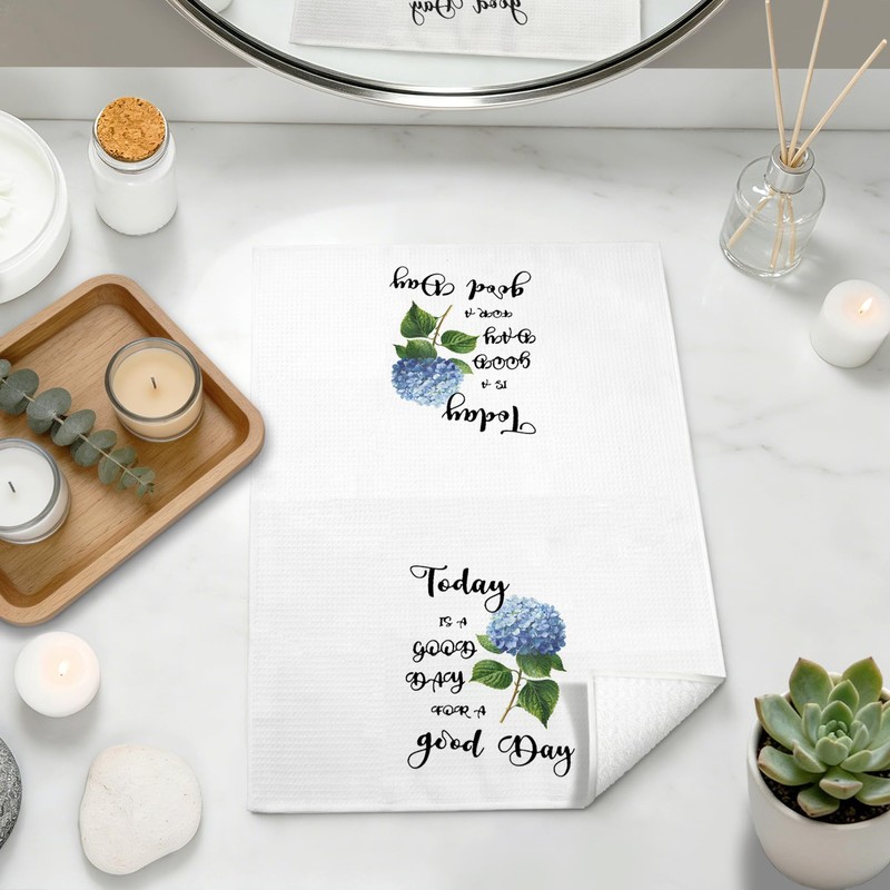 Blue Hydrangea Floral Inspirational Kitchen Towels 16x24 Inch