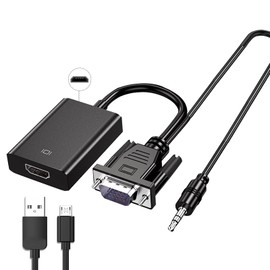 elytronic VGA to HDMI Adapter with 3.5 mm Audio Cable and Power Cable, 1080P VGA Male to HDMI Female Converter for Computer, Desktop, Laptop, PC, Monitor, HDTV, Projector