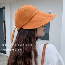 Banfenghe Sun Hat, Women's, UV Protection, Breathable, Ponytail, Outdoor Hat, Headwear, Wide Brim, Women's Cap, Bucket Hat, Mountain Climbing, Small Face Effect Hat, Cute Ribbon, Foldable,, orange, 58