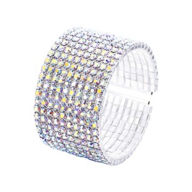 EleQueen Women's Open End Wide Elegant Cuff Bangle Bracelet Chunky Statement Silver-Tone Austian Crystal Clear for Party Multicolor