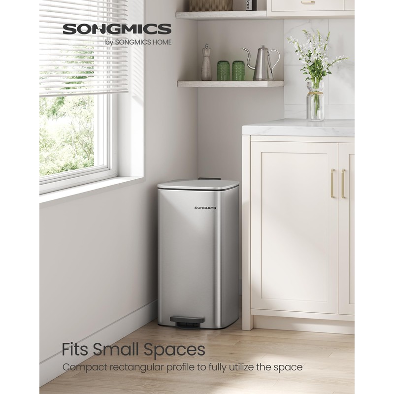 SONGMICS Kitchen Trash Can, 8-Gallon (30 L) Trash Bin, Stainless