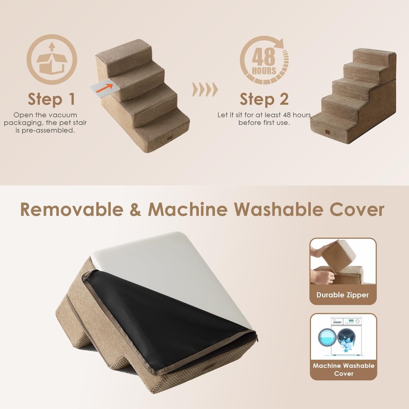 EHEYCIGA Dog Stairs for High Bed 22.5”H, 5-Step Dog Steps
