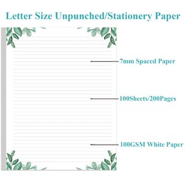 Stationery Lined Paper, Letter Size Unpunched Ruled Filler Paper, 100Sheets/200Pages Loose-Leaf Line, 100gsm, 8.5'' x 11'', Leaf