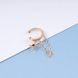 Cimenexe Bohemian Sapphire Star Cuff Earring Gold Crystal Cartilage Chain Earring Blue Cz Starburst Cuff Chain Earring Sapphire Starburst Tassel Chain Earring Jewelry for Women and Girls