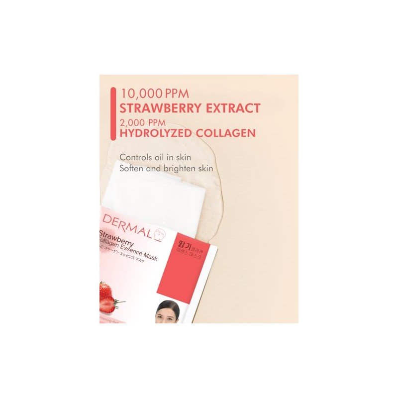 Dermal Mascarilla Facial de Col geno con Fresa (Paquete de