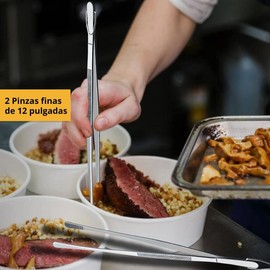 U Chef Pinzas de Cocina, Pinzas de Precisión de Cocina, Pinzas Chef de 30.48 cm Pinzas para Cocina Finas, Extralargas de Acero Inoxidable (2 piezas plateado)