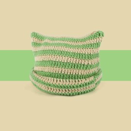 XehCaol Y2k Cat Beanie, Funny Hat with Ears, Cat Ears, Knitted Hat, Cat Ears, Devil Horns Girls, Y2k Grunge Accessories, Green