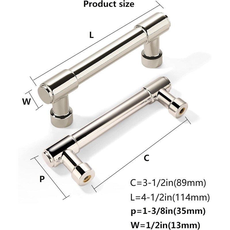 khtumeware 10 Pack 3-1/2 Inch Center to Center Polished Nickel