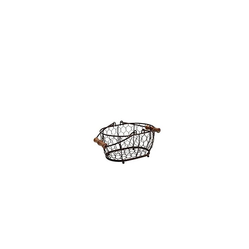 T&G Provence Wireware Small Oval Basket with Aged Wooden Handles,