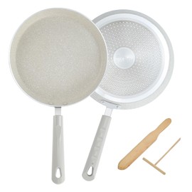 FORBAKE 9 Inch Crepe Pan with Spreader & Spatula, Nonstick Granite Coating Dosa Pan, Aluminum Alloy Pancake Flat Skillet Tawa Griddle, with Stay-Cool Handle, Induction Compatible Bottom