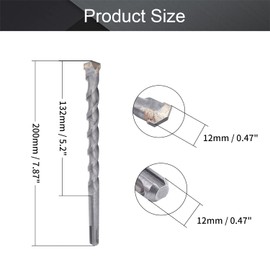 Utoolmart Masonry Drill Bit 12mm x 200mm Carbide Tipped Rotary Hammer Bit 9mm Round Shank for SDS Impact Drill