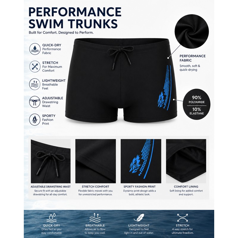 Men’s Quick-Dry Swim Trunks for Beach & Pool – Printed