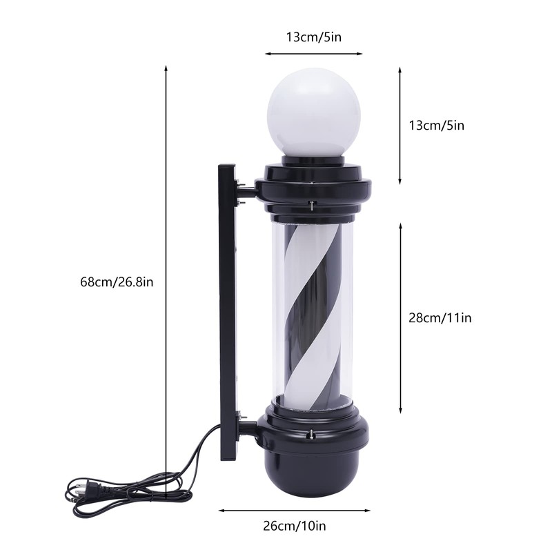 AngelcityCC 26.8 in Wall-Mounted Barber Pole Led Light, Black and