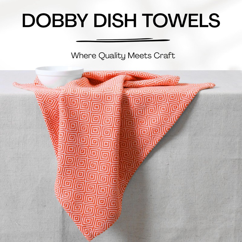 HEIRLOOM COMFORT Orange Kitchen Towels (5 Pack), 100% Cotton, Diamond