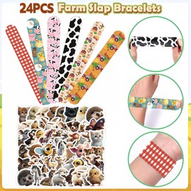 CZWXOXO 74PCS Farm Animals Party Favor 50PCS Barnyard Party Stickers&24PCS Slap Bracelets Farm Animals Birthday Supplies Team Gift Fillers School Classroom games Rewards Supplies