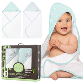 Baby Hooded Towel, Premium Bamboo Infant, 2-Pack, 76x76 cm, Soft Newborn Bath with Hood for Baby Girls & Boys (Seafoam Green/Baby Blue, 76x76)