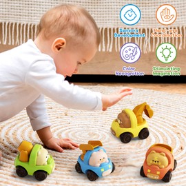 ZHUOYOU Car Toy from 1 Year, Baby Toy Car Animal Racing Car, Pack of 4 Children's Toy Car Excavator, Toy Vehicle for Toddlers 12 Months, Gift for Boys Girls from 1 2 3 Years
