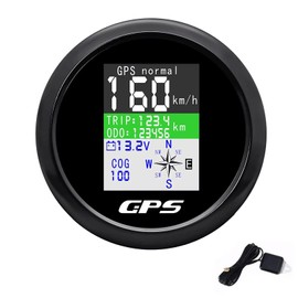 KAOLALI Boat Speedometer GPS Speedometer, 85mm Stainless Waterproof Speed Gauge Odometer for Boat Motorcycle Car(Black Dial)