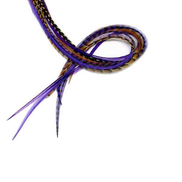 Real Feather Hair Extensions 5 Pack + Rings/Loop (Purple Auburn)