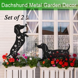 YY Gardenia Set of 2 Metal Dog Garden Statues for Outside, Dachshund Metal Garden Decor for Outdoor,Yard,Lawn,Garden Stakes