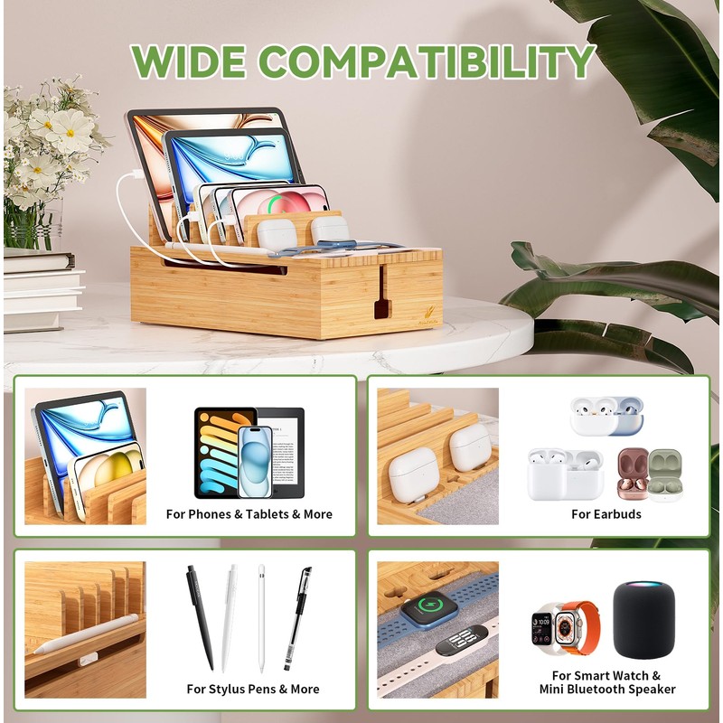 Pezin & Hulin Bamboo Charging Station, Electronic Devices Organizer for