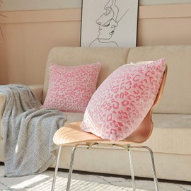 FY FIBER HOUSE Leopard Print Flannel Fleece Pillow Cases Covers for Couch Bed Sofa, Pack of 2, 18 by 18-Inch, Pink Leopard